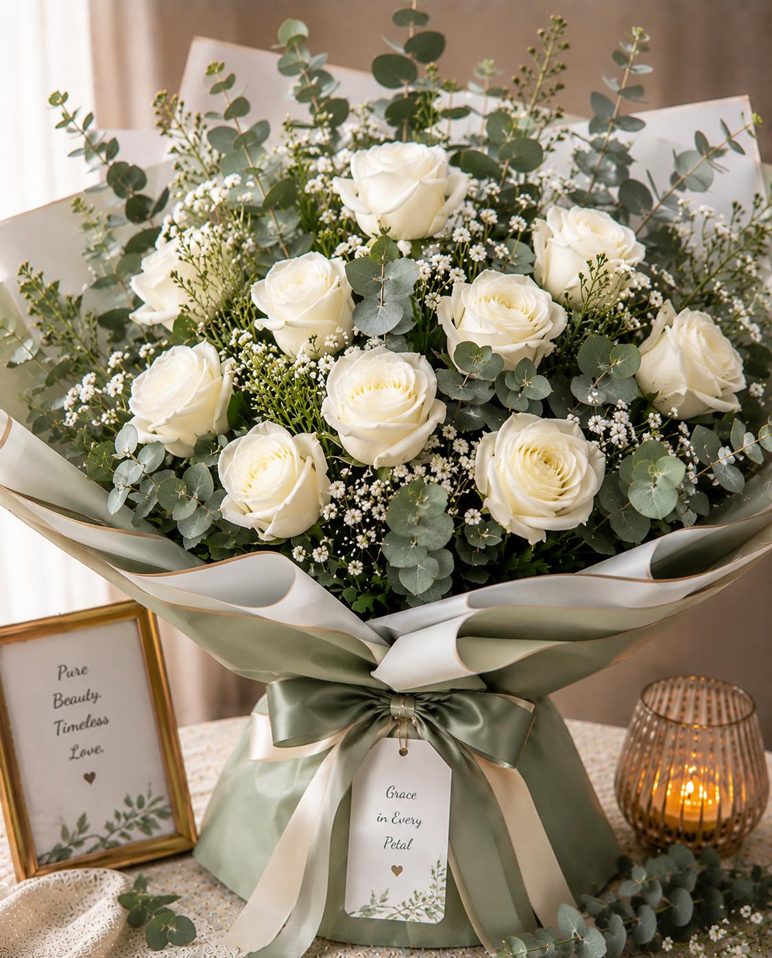 Eucalyptus & White Rose Bouquet
